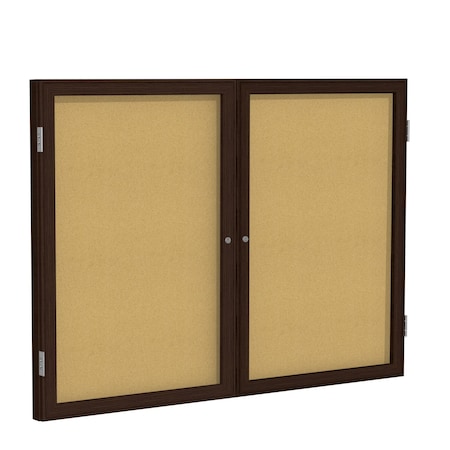 Ghent Enclosed Bulletin Board, 2 Door, Cork, Walnut Frame, 4 ft H x 5 ft W, Natural PN24860K